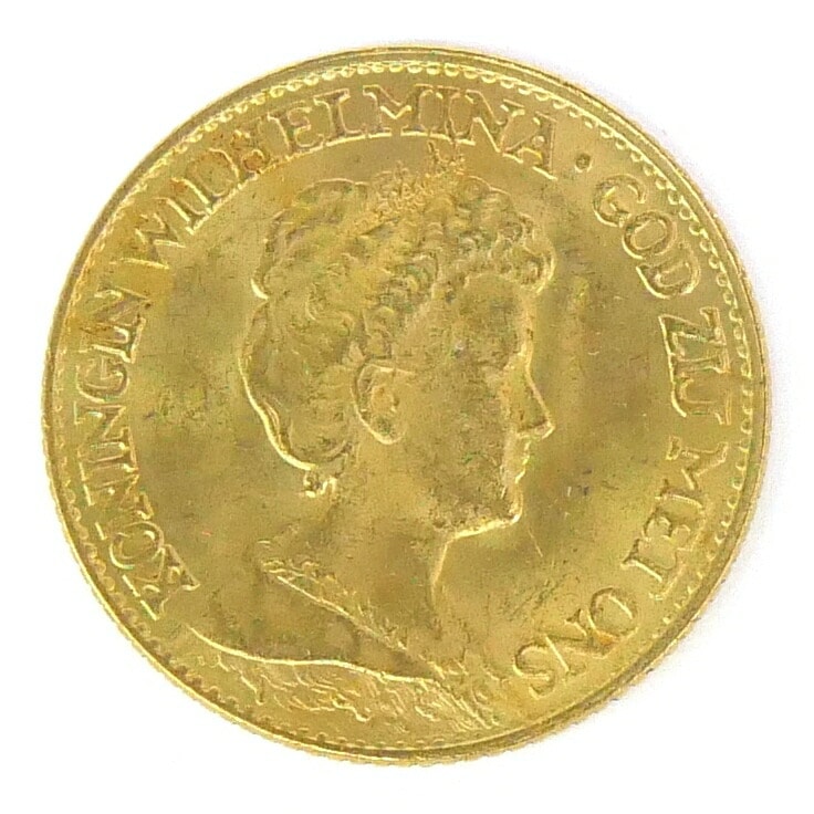 オランダ 10ギルダー金貨 ウィルヘルミナ女王 1917年 【中古】(67533)