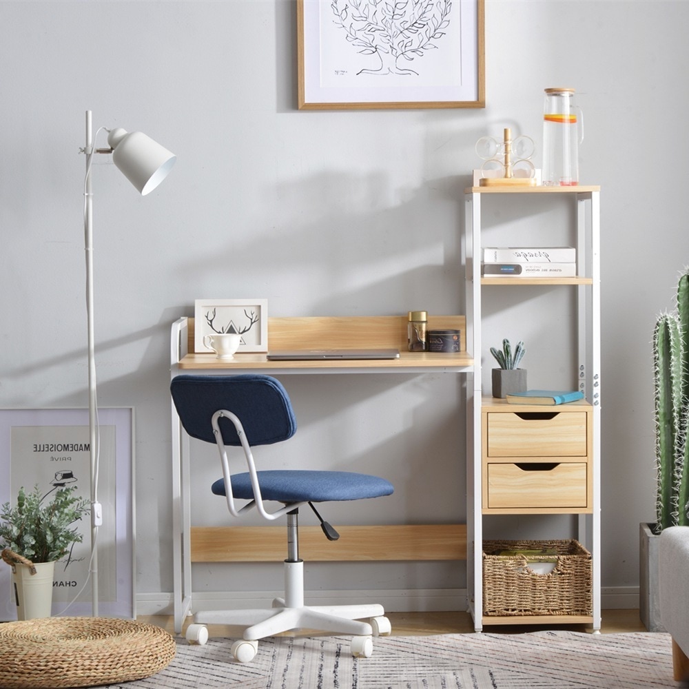 【国内即日発送】【白】パソコンデスク 引き出し付き　3段シェルフ付 パソコンデスク 木製 ミシン台 書斎机 学習机 勉強机 9,475円