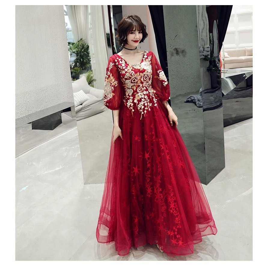 袖あり ロングドレス ナイトドレス チャイナドレス パーティードレス 結婚式 二次会 衣装 舞台 披