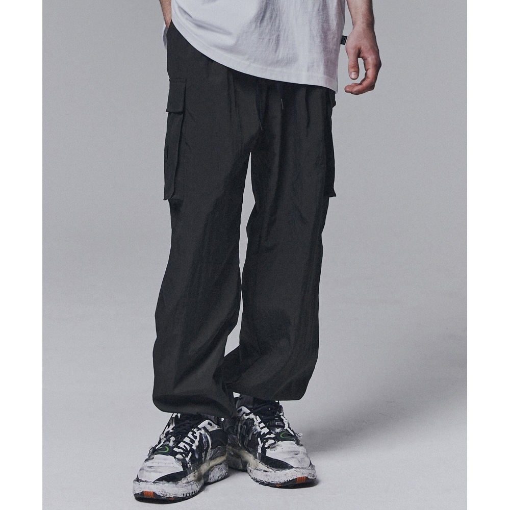 NOT4NERD ナイロンカーゴワイドパンツ-ブラック