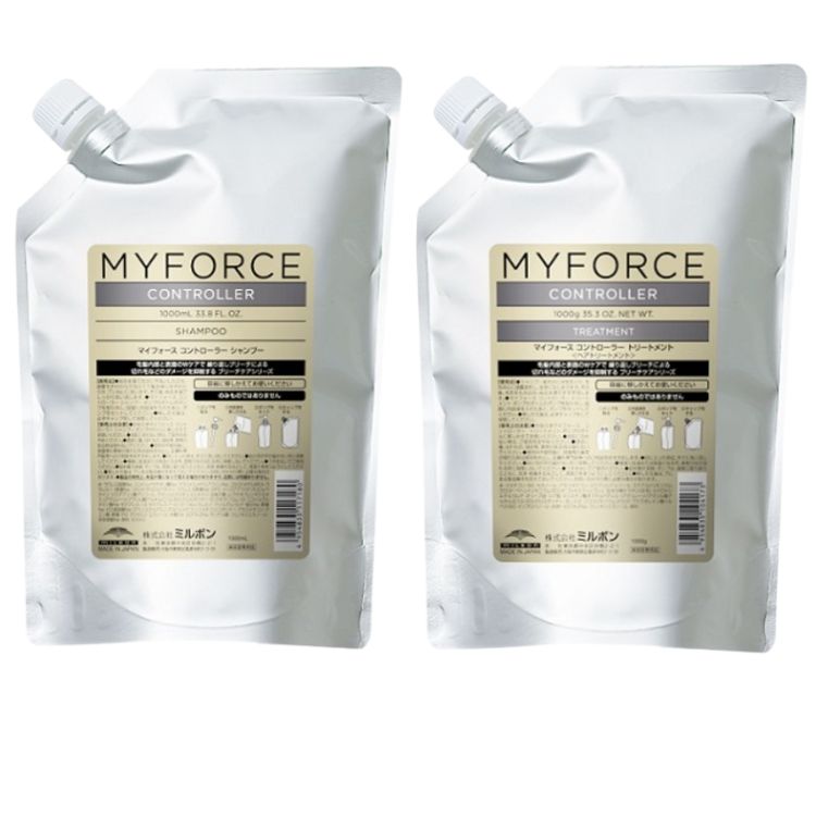 各1個セット ミルボン マイフォース コントローラーシャンプー 1000ml ＋ ミルボン マイフォース コントローラートリートメント 1000g セット ヘアケア