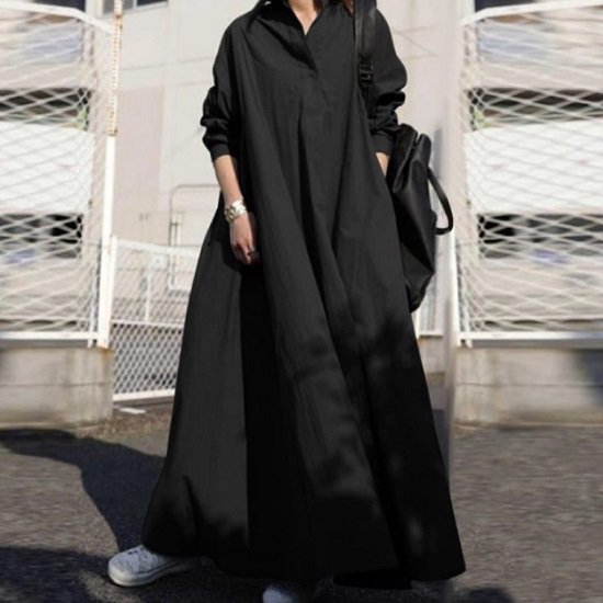 【取寄：納期2週間】ワンピース レディース ロング丈 カジュアル ワンピース ゆったり オーバーシルエット 体型カバー シャツワンピース レディース かわいい おしゃれ ワンピース レディース