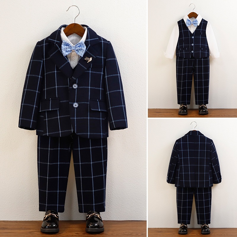 男の子 スーツ 子供 ギンガム スーツ ベストセット 1歳 誕生日 フラワーボーイ 礼服 ピアノ 司会 表演服