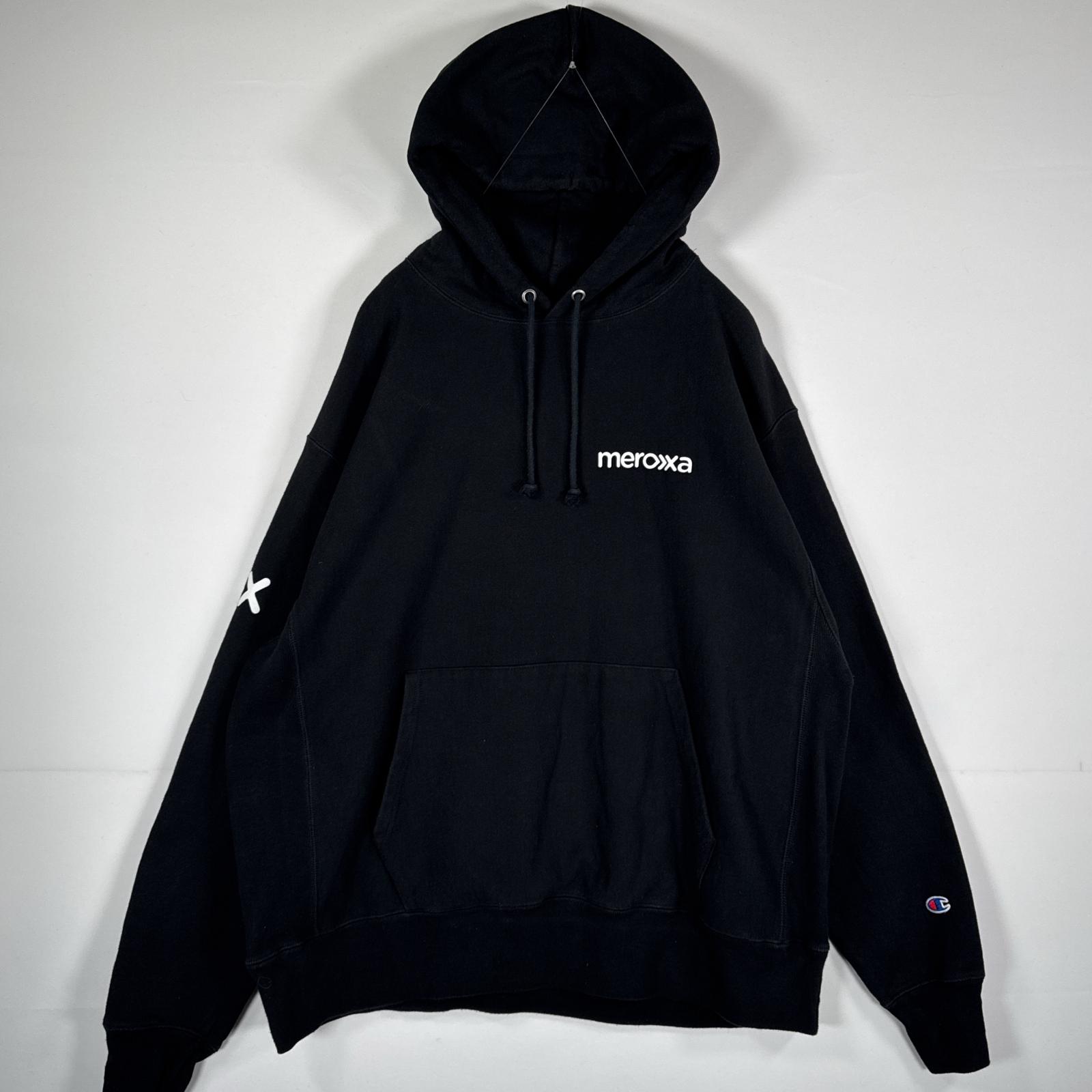 古着 長袖 パーカー リバースウィーブ パーカー フーディ プリント ロゴ オーバーサイズ XL ブラック 無地 メンズ