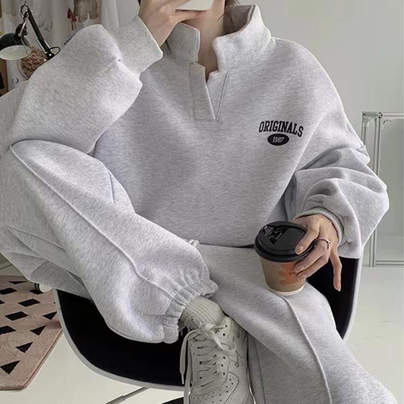 ハイエンドのカスタマイズ-トレーナーとスウェットパンツスーツ女性のための 2025 新しい秋と冬プラスベルベットストリートファッションカジュアルランニングスポーツウェア 2 点セット
