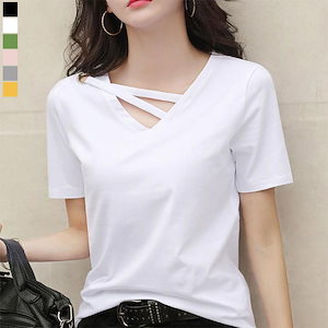 半袖純色Tシャツ韓国ファッショントップスレディースファッション上着KK062