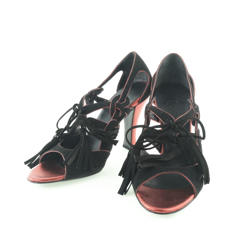 フリンジ G24622Y01088 パンプス スウェード 黒 05P レディース 中古品 A-ランク