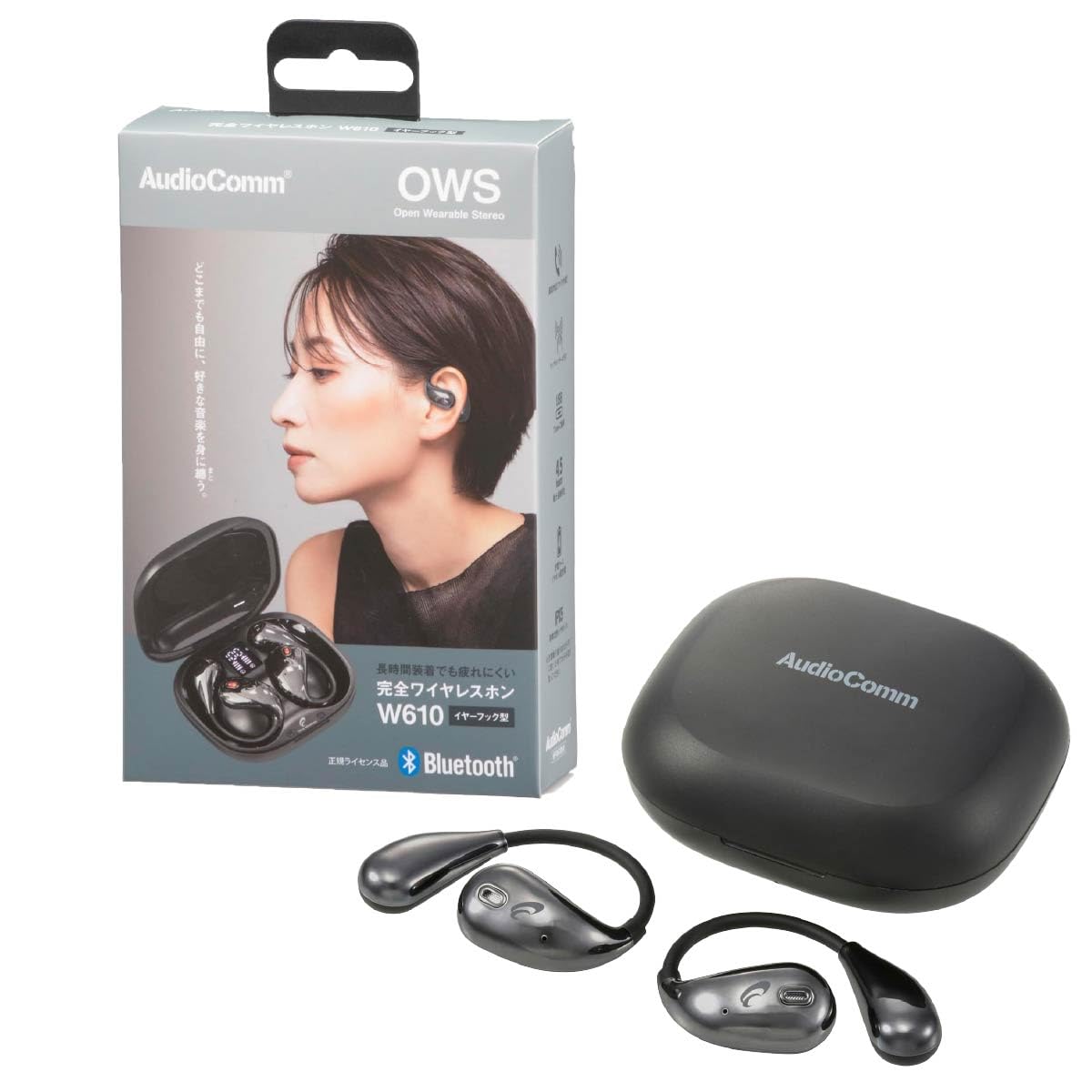 Qoo10最安値挑戦 オーム(OHM) AudioComm イヤホン bluetooth ワイヤレスイヤホン 空気伝導 耳掛け式 耳を塞がない マイク内蔵 ブラックオーム電機 HP-W610N-K 0