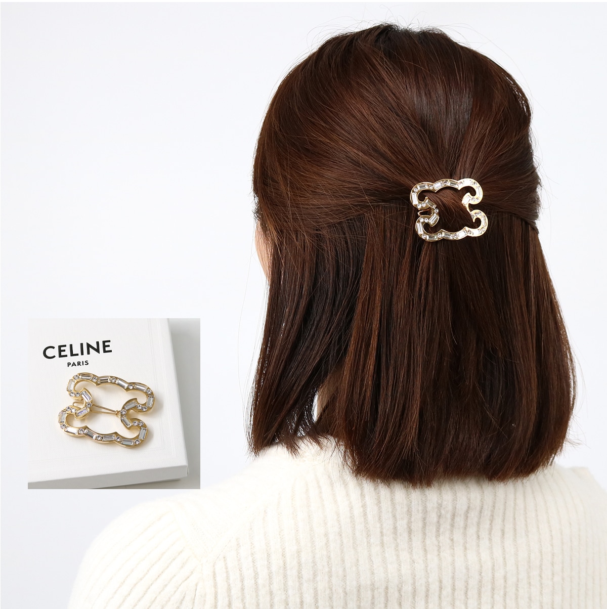 461BT6BRS トリオンフ フレーム ヘアクリップ ヘアアクセサリー ロゴ ストラス&ゴールドフィニッシュ ブラス ブランドBOX入り ギフト プレゼント ブランド