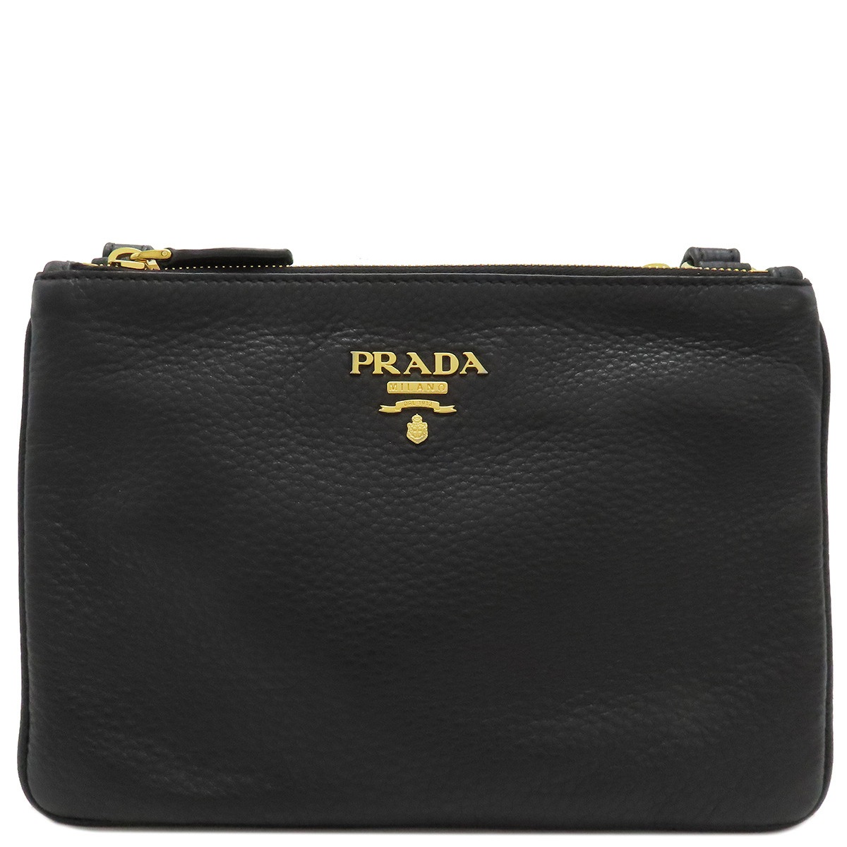 プラダ PRADA ショルダーバッグ メタルロゴ ショルダーバッグ ヴィッテロ フェニックス NERO ゴールド金具 黒 VITELLO PHENIX 1BH046 【保存袋】【中古】