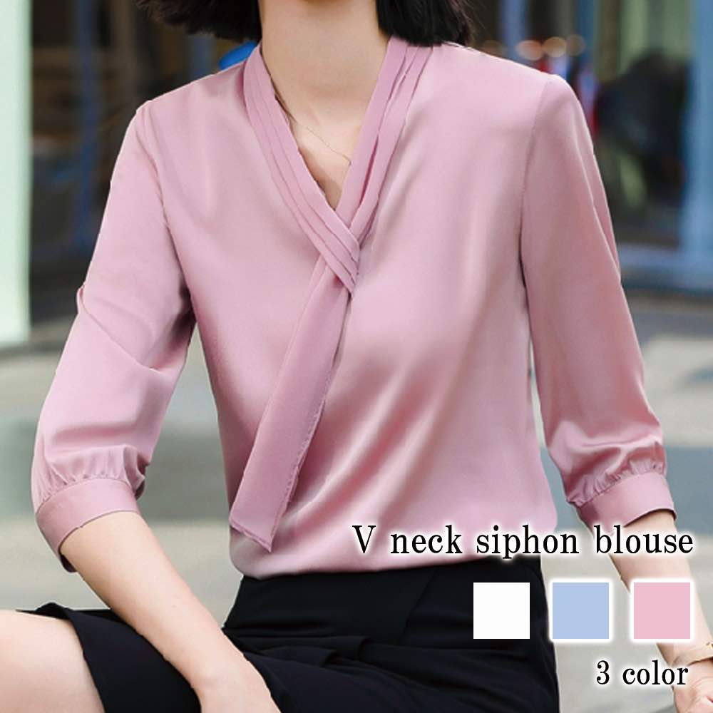 ブラウス レディース Vネックシフォンブラウス 春 おしゃれ フォーマル カットソー カジュアル レース オフィス 半袖 白 シャツ リボン 事務服 Tシャツ 涼しい 大きいサイズ フリル 安い 人気