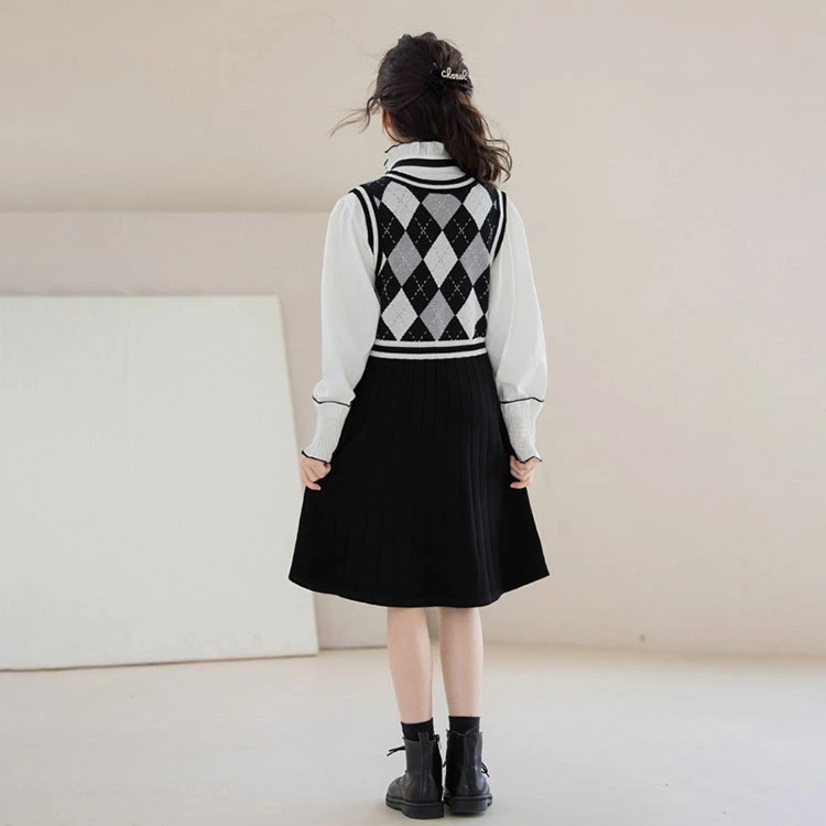 【急速出荷!】子供服 女の子 卒業式 入学式 セットアップ ワンピース フォーマル 学生制服 スクールベストワンピース チェック柄 ロングワンピ ブラウス フリル おしゃれ 洋服 中学受験 学校説明会