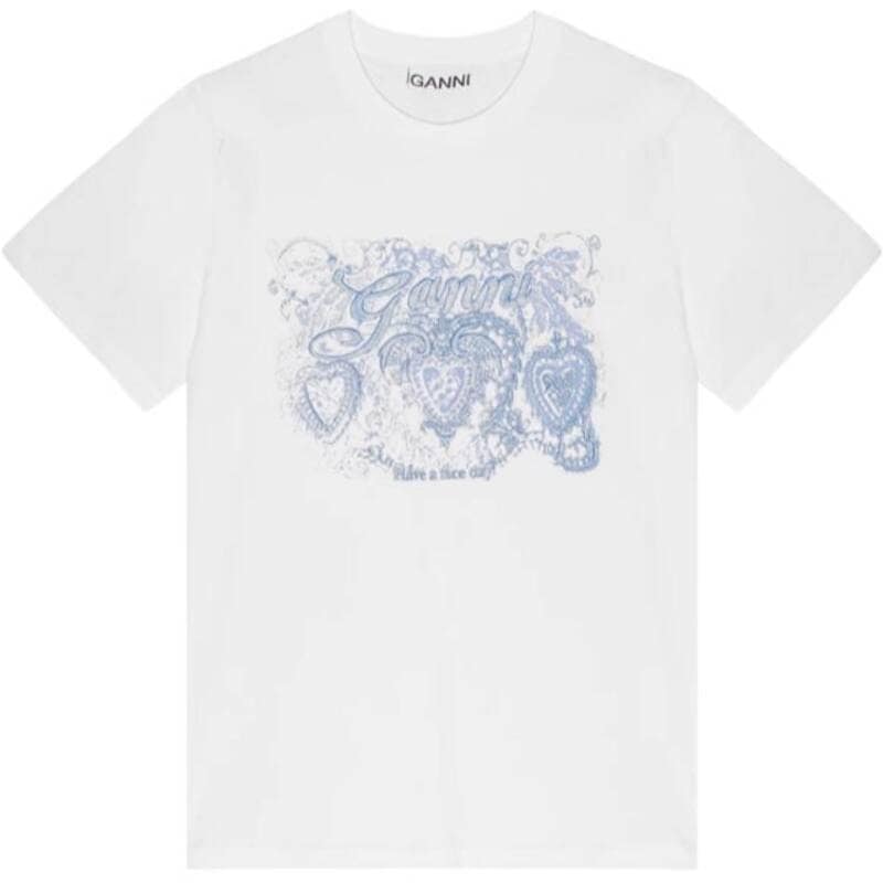 GANNI T4158 151 タトゥーレースロゴ刺繍 レディース半袖Tシャツ