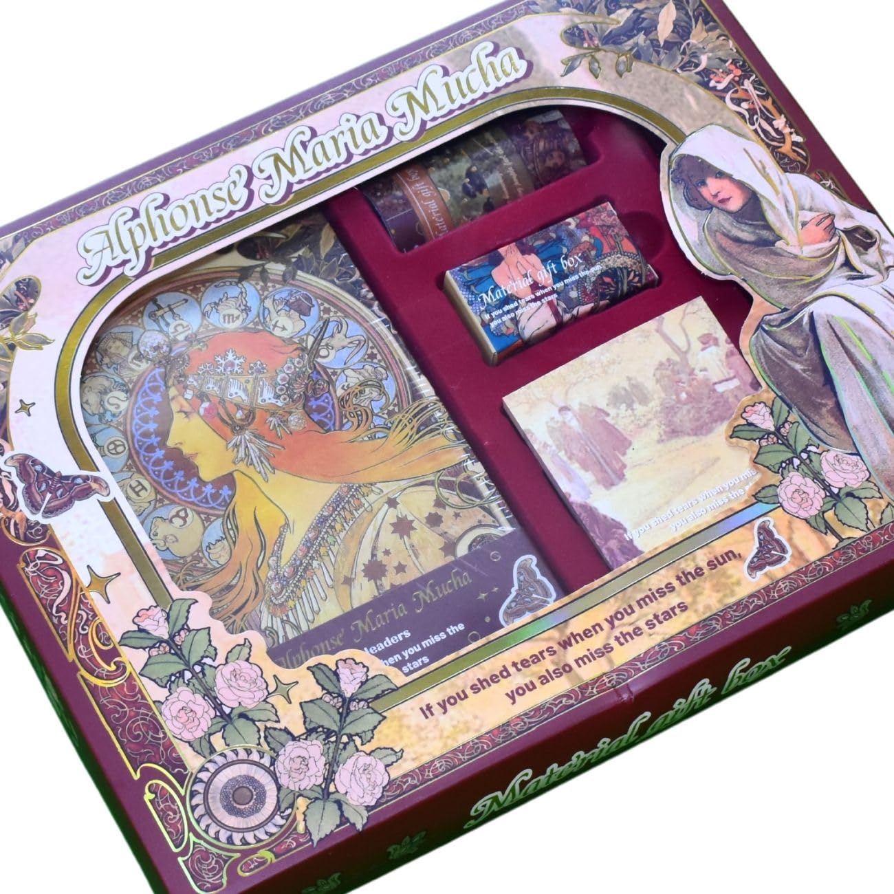 [セドナの魔法]ミュシャの文房具ギフトセット ライティングアートセット ノート 付箋紙 ラッピングテープ 万年筆 のセット