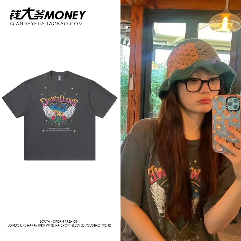 【期間限定 】 チェユナ キムセジョン 愛の翼 コットン 半袖 ルーズ Tシャツ レディース トップス 夏2枚購入でカード1パスケース