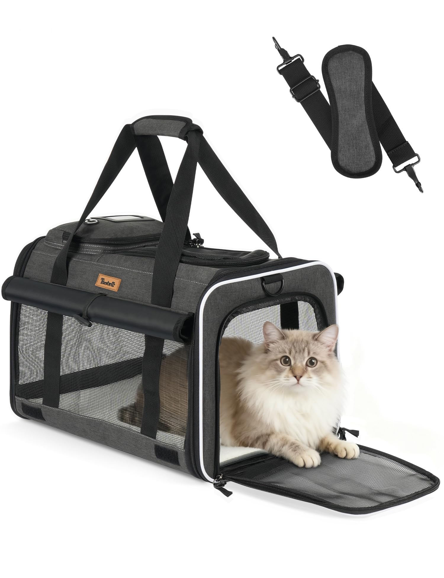 Tresbro 猫 キャリー 猫 きゃりーバッグ ロック式ダブルファスナー カーテン付きの 猫 移動用キャリー 犬用キャリーバック 変形しない 通気性 車載/旅行/通院/災害避難用 ペットバッグ 猫用