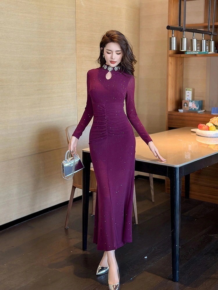 【JY.上品】 2024秋冬 ダイヤモンド飾り タイト ベーシック パーティードレス キャバ 着痩せ 大人 お呼ばれ 同窓会 披露宴 卒業式 結婚式 ウェディング 二次会 成人式30%までに制限