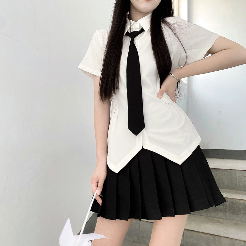 【1つ買うと10つ無料】腰を閉じた白いシャツ純粋な欲望スリムグレープリーツスカートjkユニフォームスーツ女性