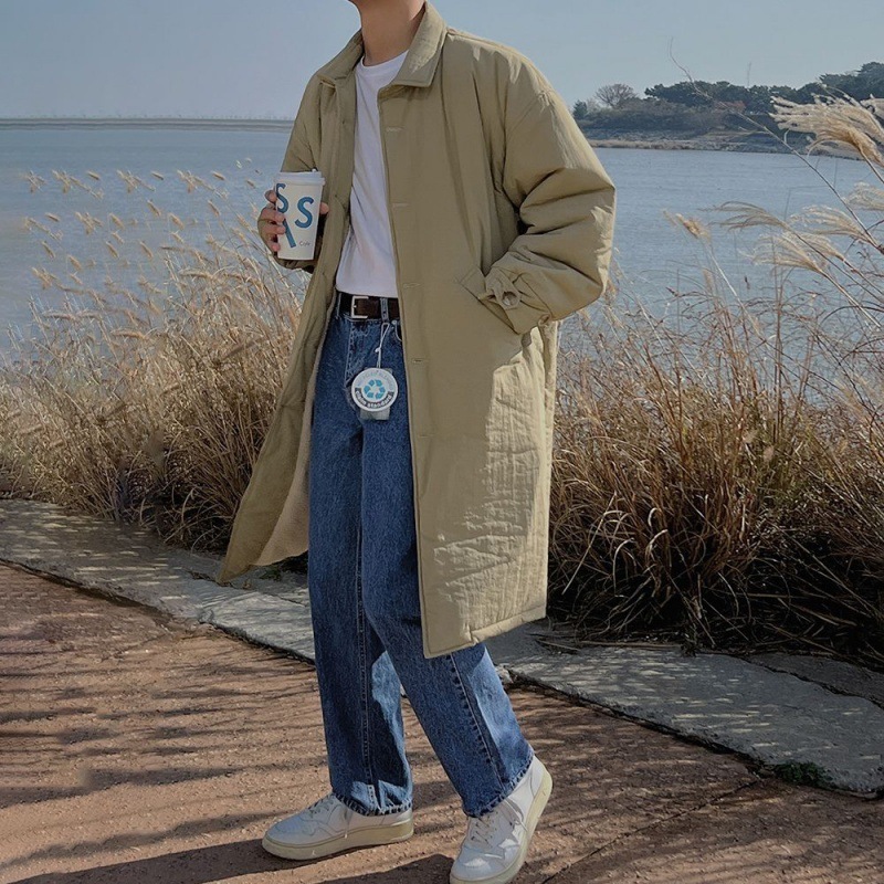 綿のコートの男性の冬の暖かいラペルコートのcityboyの長いセクションの韓国語セクションは緩い綿のウィンドブレーカーを厚くした
