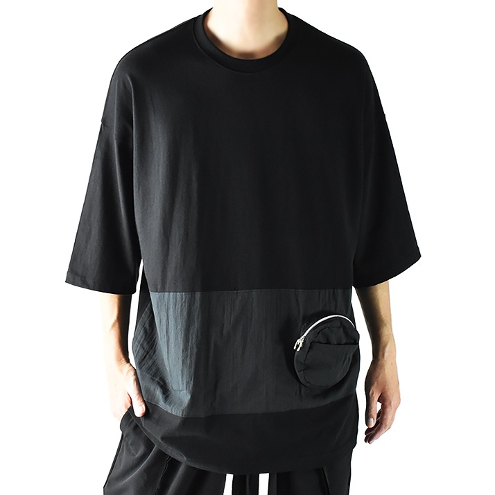 ポケット Tシャツ tシャツ メンズ 5分袖 オーバーサイズ ビッグシルエット クルーネック ドロップショルダー ゆったり 大きいサイズ 五分袖 半袖 綿100% ビッグシルエットTシャツ 無地