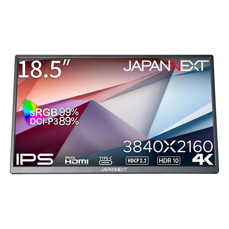 JAPANNEXTジャパンネクスト モバイル液晶ディスプレイ(18.5型/IPS/4K UHD 3840×2160/60Hz/15ms/HDR10/miniHDMI2.0/USB Type-C/VE 64,980円
