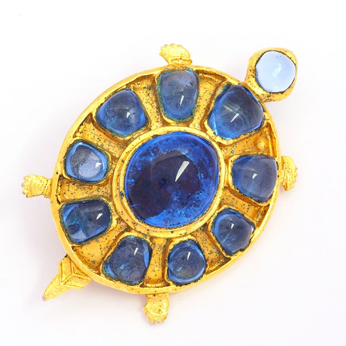 シャネル グリポア ブルー タートルモチーフ 亀 回転ピンタイプ ガラス 【ブローチ】