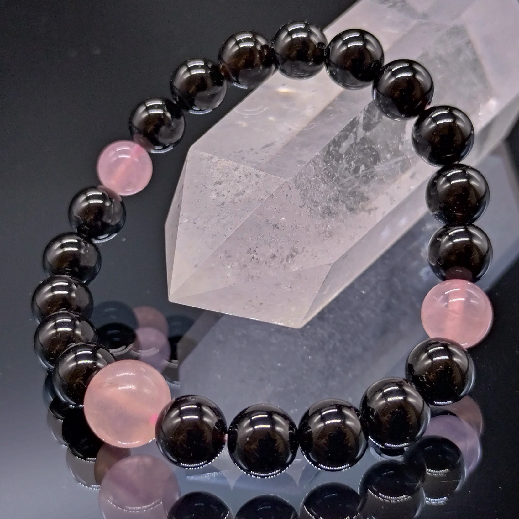 モリオン ローズクォーツ 8mm 親玉10mm ブレスレット パワーストーン 天然石