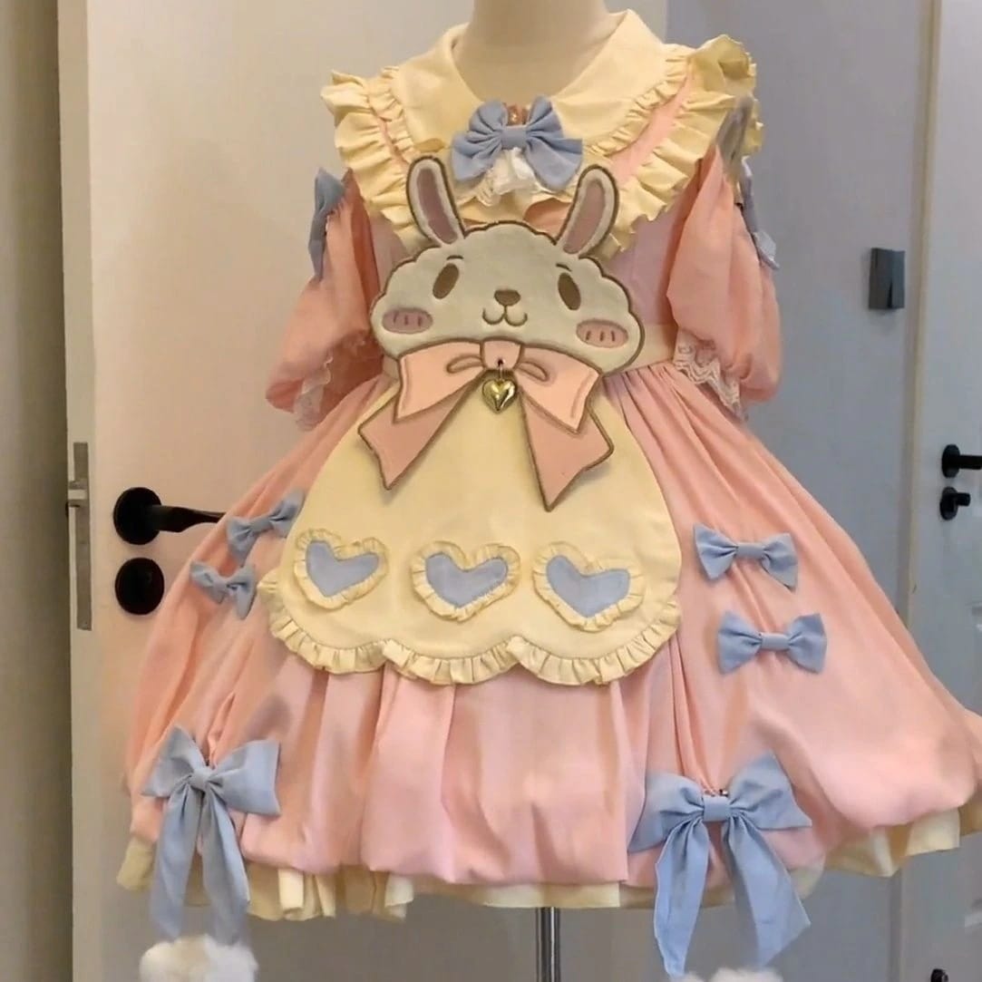 ロリータオールインワン現品半袖ワンピースロリータロリータかわいいウサギの春夏ワンピースopメイド服