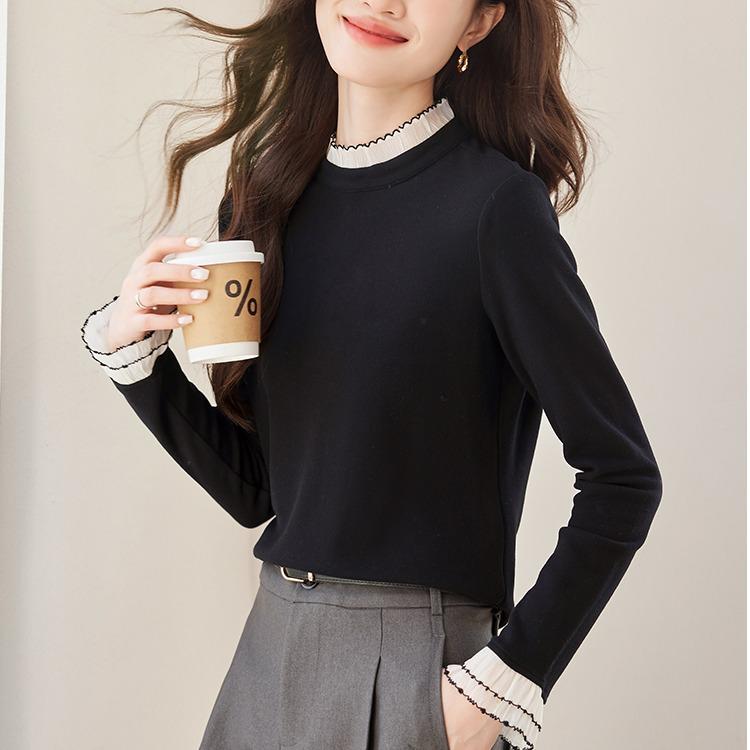 シャツ ブラウス ハイネック フリル襟 長袖 秋冬 フェミニン エレガント 上品 アーバン ノーブル オフィス ビジネス 学校行事 万能コーデ レディース マザー 婦人服