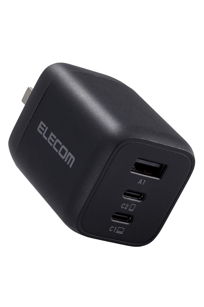 エレコム MPA-ACCP4465BK AC充電器 PD PPS対応 合計出力65W Type C×2 USB A×1 折りたたみプラグ 小型 軽量（ブラック） MPAACCP4465BK