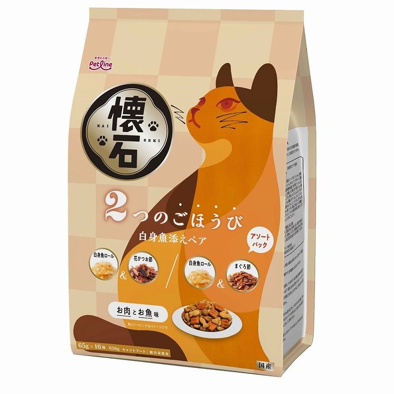 （まとめ買い）ペットライン 懐石 2つのごほうび 白身魚添えペア 650g 猫用フード [x5]