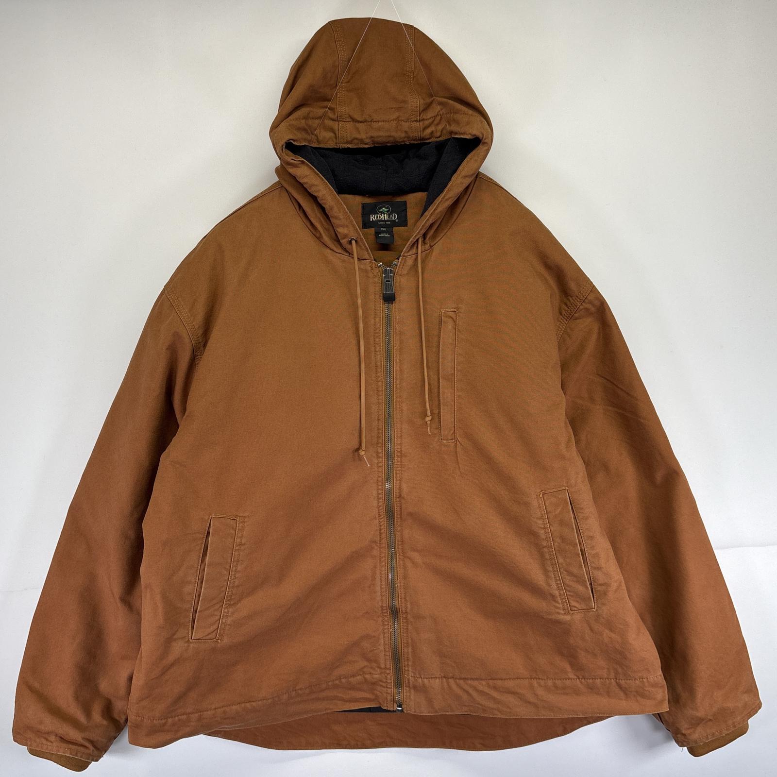 古着 レッドヘッド RED HEAD ワークジャケット ダック 大きいサイズ フード パーカー 中綿 無地 2XL ブラウン系 メンズ