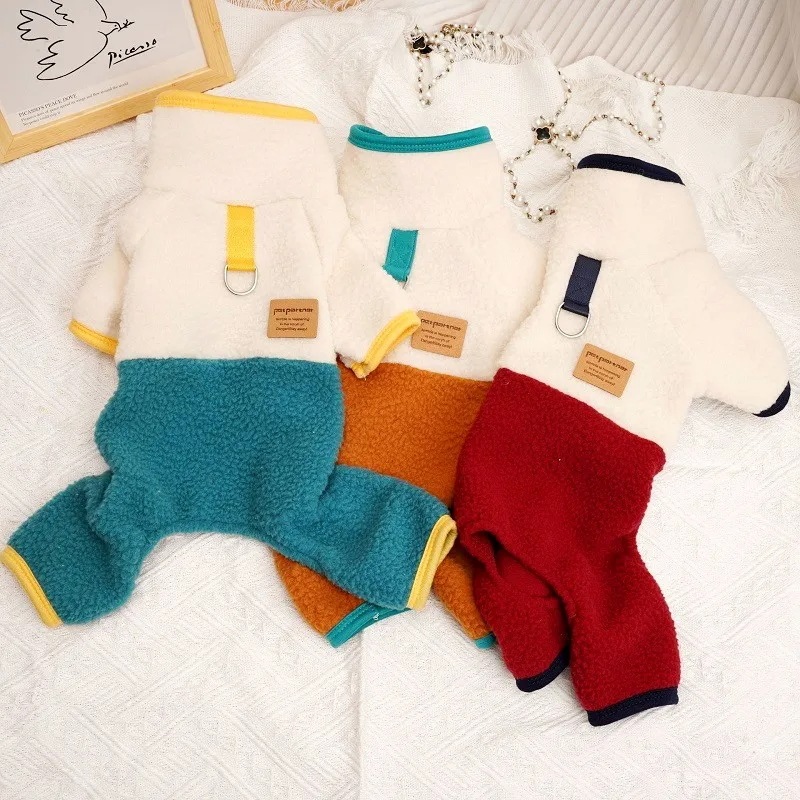 犬用ハーネス付きフリースジャンプスーツ,フレンチブルドッグ服,子犬用コート,チワワ服,冬