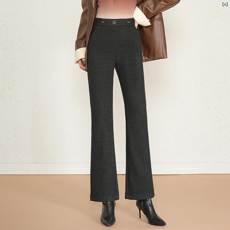 レディース　ファッション　オシャレ　シンプル 秋冬 ウール ブーツ カット パンツ ハイウエスト スリム ストレート 厚手 フレアパンツ