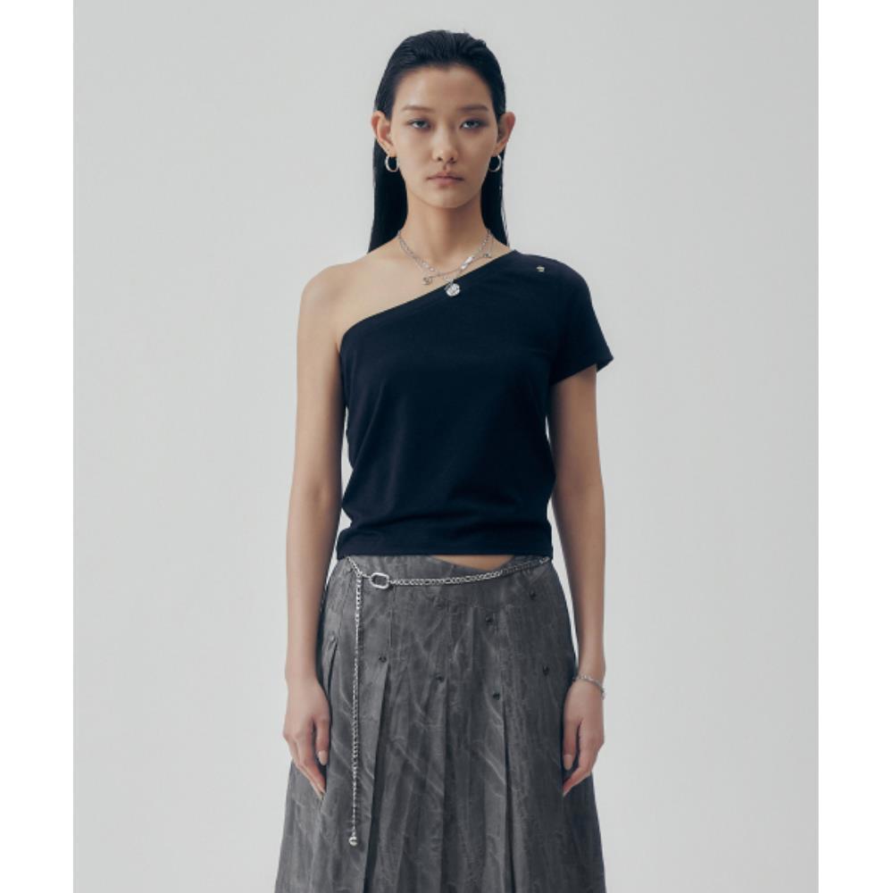 TREEMINGBIRD OneShoulder Sleeve Tshirts Black TM2535TS