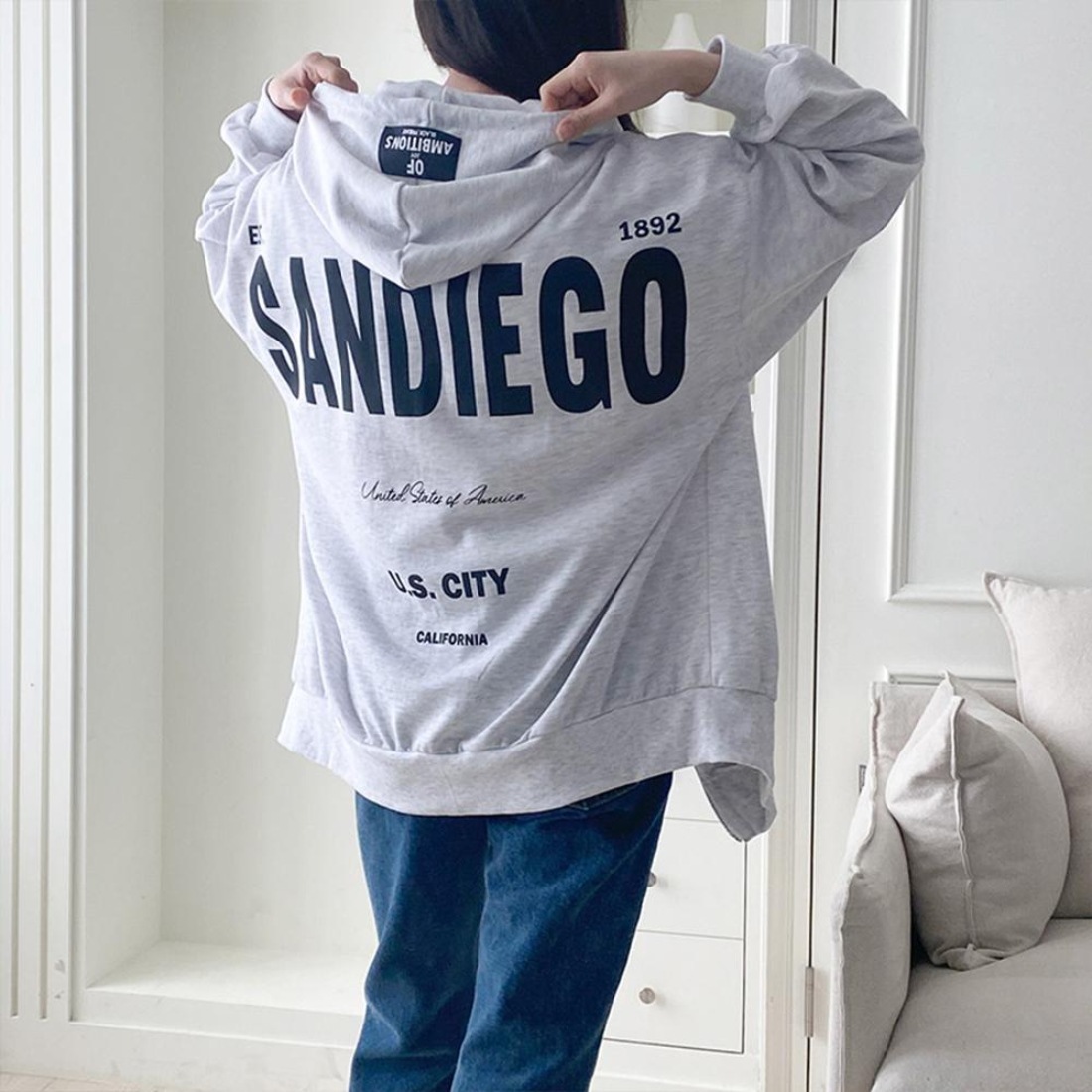 23AW 秋新作 sandiegoフードジップアップ (グレー) / 3カラー /フリーサイズ / 綿60% ポリエステル40% 4,930円