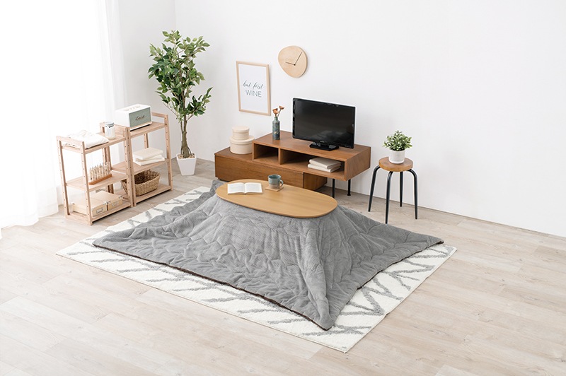 こたつセット こたつ うす掛布団 2点セット ナチュラル/グレー 90x50cm 木目調 楕円 省スペース 折りたたみテーブル リビングテーブル オールシーズン コタツ