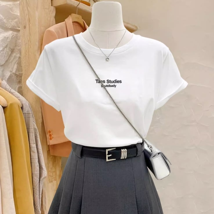 トップス Tシャツ 白トップス 袖あり 半袖 ラウンドネック 襟なし 綿 かわいい 大人可愛い シンプル カジュアル 大人 上品 おしゃれ かっこいい 大人女子 こなれ感 ラフ スポーティー キュート