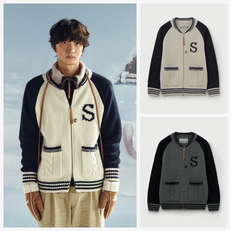 【SATUR】 25FW KNIT VARSITY JACKET : 2COLORS