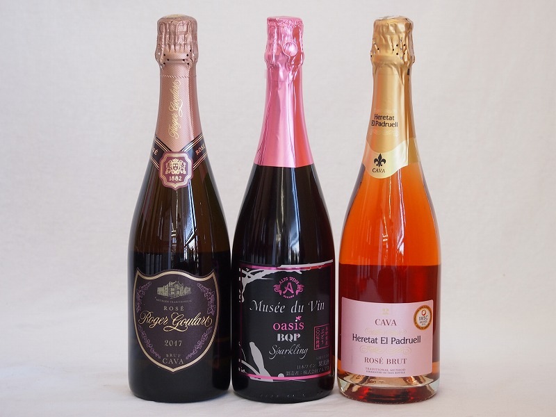 果実味豊かなロゼスパークリングワイン3本セット(シャンパーニュ製法エレタットロゼ(スペイン) ミュゼ