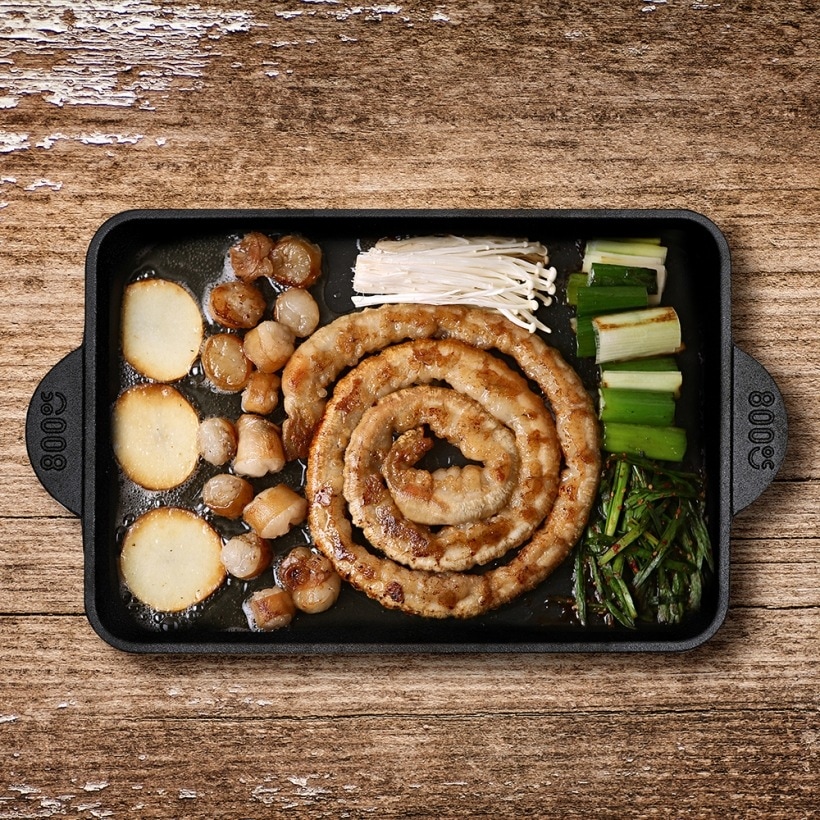 800C 韓国 キャンプ用 正方形 四角 鋳物 鋳鉄 サムギョプサル プレート 豚肉 焼き シーズニング 家庭用 業務用