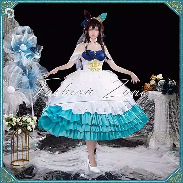 ウマ娘 プリティーダービー 風 ヴィブロス 花嫁六出花の夢 コスプレ衣装 ウィッグ cosplay ハロウィン 演出服 変装