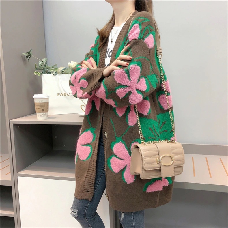 の欧米ゆとり植毛花のセーターのニット カーディガン気質通勤ニットコート