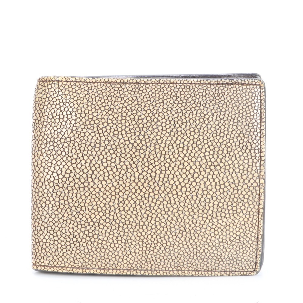 美品 スティングレイ エイ革 レザー 二つ折り 財布 長財布 二つ折り ウォレット ラウンドファスナー メンズ RUE CP5-3 中古