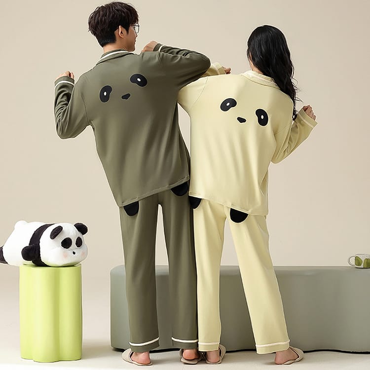 綿 ルームウェア ペア お祝い プレゼント ペアパジャマ 秋 2着セット パンダ柄 可愛い 部屋着 ペアルック カップル パジャマ 長袖 恋人 夫婦 記念日 プレゼント