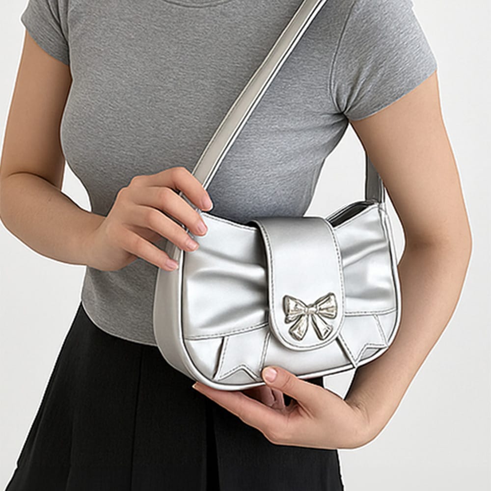 실버 리본 미니 데일리 호보백 숄더백
