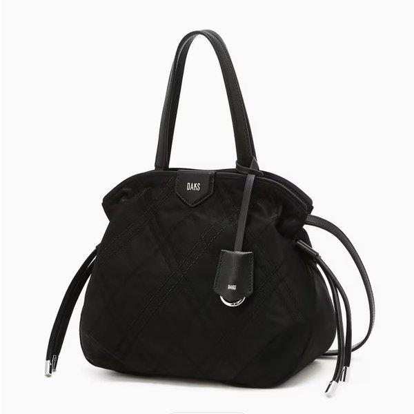 アーガイルキルティングブラックナイロンドローストリングトートバッグDCBA6E480BK_s