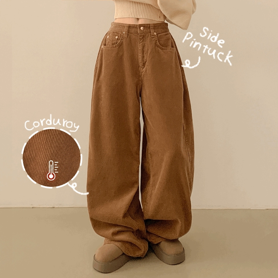 [OOTJ/高クオリティー!] 王バルーン サイド ピンタック ゴールデン コーデュロイ ワイド キャメル 冬 ロングパンツ