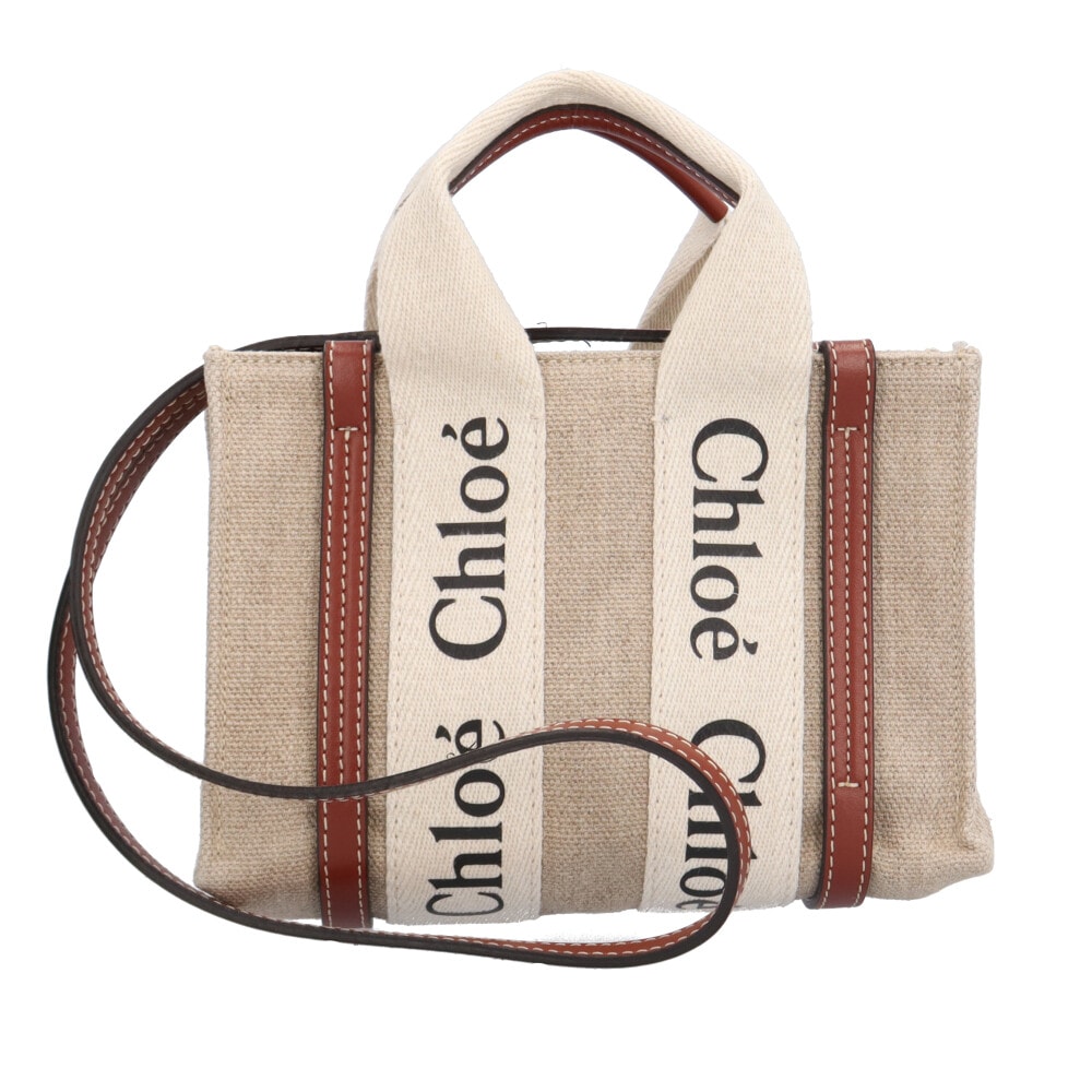 クロエ ミニトート ウッディ ショルダーバッグ リネン CHC22AP237I2690U ブラウン Chloe 中古 美品