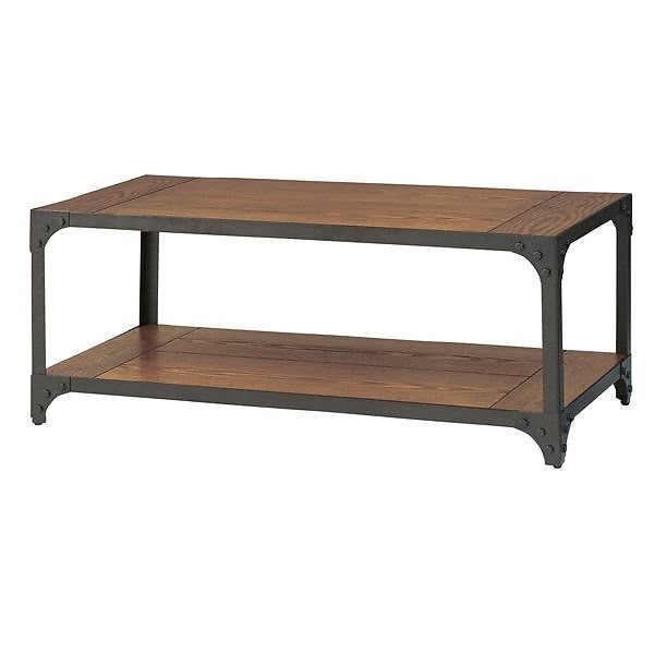 天然木ローテーブル/センターテーブル 幅101cm スチール脚 収納棚/アジャスター付き ブラック DIS-940BK